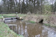 De beek de Snelleloop met een stuw in het water