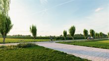 Het zicht op de zuidelijke zonneweide in Oijen vanaf de hoek van de Parallelstraat/Lutterweg