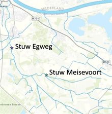 Kaart locaties Stuw Egweg en Stuw Meisevoort