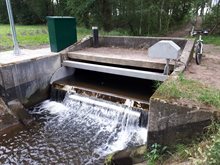 Stuw met water in de beek de Biezenloop